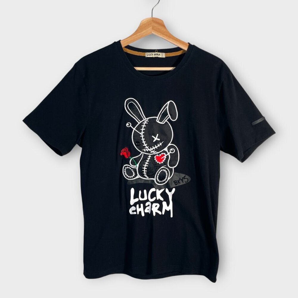 BKYS Lucky Charm T-Shirt Men's SMALL Black Bunny Red Rose
